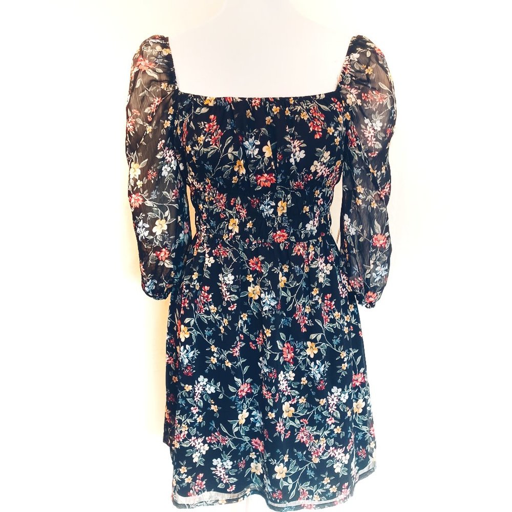 TRIXXI Floral Chiffon Juliet Peasant Mini Dress L